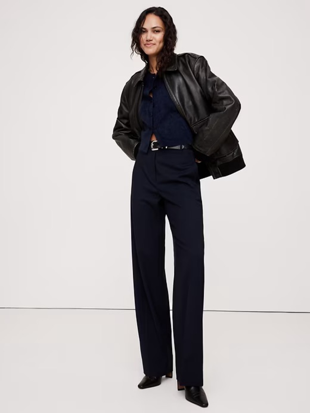 NWT! BANANA REPUBLIC NAVY HIGH-RISE MODERN STRAIGHT SIENA ITALIAN WOOL PANT 🩶
